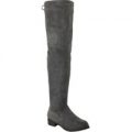Ellie Over The Knee Flat Boots In Grey Faux Suede, Grey