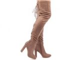 Belle Over The Knee Lace Up Back Boots In Mocha Faux Suede, Brown