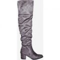 Lomax Over The Knee Long Boot In Grey Faux Suede, Grey
