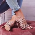 Saffiyah Strap Detail Heel Mule In Nude Faux Leather, Nude