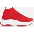 Dallas Chunky Sole Trainer In Red Knit, Red