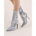 Direct Pointy Sock Boots Sequins, Silver