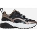 Benji Chunky Sole Camouflage Trainer In Gunmetal Faux Leather, Grey