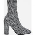 Blair Block Heel Ankle Sock Boot In Black Tartan Fabric, Black