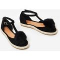 Abbie Pom Pom Espadrille In Black Faux Suede, Black