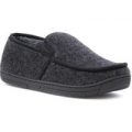 Mens Grey Fleece Faux Fur Lined Moccasin Slipper