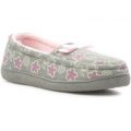 Womens Grey Floral Print Moccasin Slipper