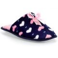 Womens Navy Heart Printed Mule Slipper