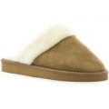 Womens Chestnut Mule Slipper with Faux Fur Collar