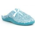 Womens Blue Bobble Effect Mule Slipper with Bow
