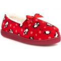 Womens Red Penguin Moccasin Slipper