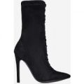 Helga Lace Up Ankle Boot In Black Faux Suede, Black