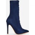 Helga Lace Up Ankle Boot In Blue Faux Suede, Blue