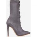 Helga Lace Up Ankle Boot In Grey Faux Suede, Grey