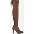 Sia Over The Knee Long Boot In Taupe Faux Suede, Brown