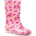 Girls Pink Flowers Wellington Boot