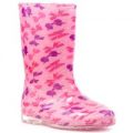 Girls Pink Welly with Bow and Polka Dot Print