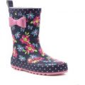 Wellygog Girls Navy Bow Floral Welly