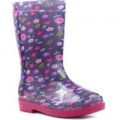 Girls Purple And Pink Glitter Welly
