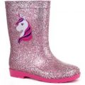 Kids Pink Unicorn Glitter Welly