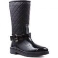 Womens Black Quilted Wellington Boot