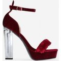 Jett Platform Perspex Heel In Burgundy Velvet, Red