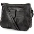 Black Leather Fine Stitch Shoulder Bag
