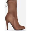 Uri Lace Up Ankle Boot In Taupe Faux Suede, Brown