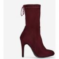 Uri Lace Up Ankle Boot In Red Faux Suede, Red