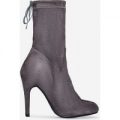Uri Lace Up Ankle Boot In Grey Faux Suede, Grey