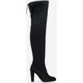 Leia Over The Knee Long Boot In Black Faux Suede, Black