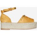 Jelena Studded Detail Flatform Espadrille Sandal In Yellow Faux Suede, Yellow
