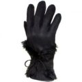 Womens Black Faux Fur Glove with Bow