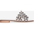 Raina Studded Detail Slider In Pink Faux Leather, Pink