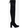 Shelby Thigh High Long Boot In Black Faux Suede, Black