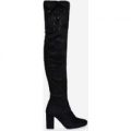 Bristol Thigh High Long Boot In Black Faux Suede, Black