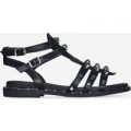 Franco Studded Detail Gladiator Sandal In Black Faux Leather, Black