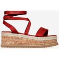 Abigail Strappy Espadrille Flatform In Red Faux Suede, Red