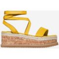 Abigail Strappy Espadrille Flatform In Yellow Faux Suede, Yellow