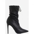 Absolute Slouched Zip Detail Ankle Boot In Black Faux Leather, Black