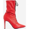 Absolute Slouched Zip Detail Ankle Boot In Red Faux Leather, Red