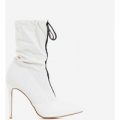 Absolute Slouched Zip Detail Ankle Boot In White Faux Leather, White