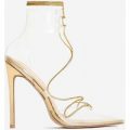 Actress Lace Up Perspex Heel In Gold Faux Leather, Gold