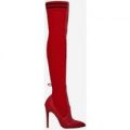Addicted Knitted Over The Knee Long Boot In Red Faux Leather, Red