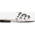 Adeline Silver Studded Detail Slider In Nude Faux Leather, Nude
