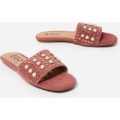 Adella Pearl Slider In Blush Faux Suede, Pink