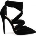 Adele Black Stiletto Lace Up Court Heels, Faux Suede, Black