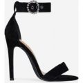 Adison Diamante Buckle Barely There Heel In Black Faux Suede, Black