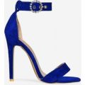Adison Diamante Buckle Barely There Heel In Blue Faux Suede, Blue