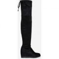 Trace Thigh High Long Boot In Black Faux Suede, Black